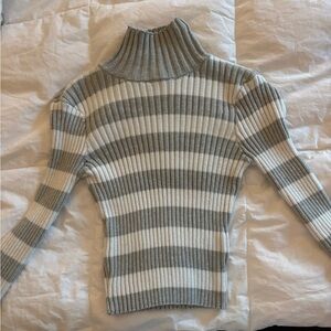 Altar'd State Striped Gray and White Turtleneck Sweater